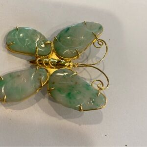 Beautiful vintage carved jade butterfly brooch